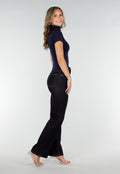 Navy Stretch Top met Col en Korte Mouwen