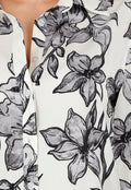Witte Blouse met Zwarte Bloemenprint en Lange Mouwen
