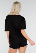 Zwart Katoenen T Shirt met V Hals en Korte Mouwen