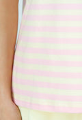 Roze en Geel Gestreept Oversized T-shirt met Korte Mouwen