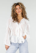 Witte Chiffon Blouse met Ruffles en Lange Mouwen