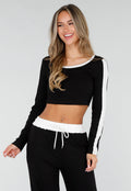 Zwarte Contrast Two Piece Set met Wide Leg Broek