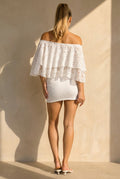 Witte Kanten Two Piece Set met Off Shoulder Top en Rok