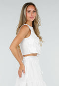 Witte Bloemen Crop Top met Mouwloos Model