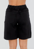 Zwarte Denim Bermuda Shorts met Strass en Destroyed Details Voor Dames