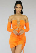 Sexy Oranje Veter Jurkje met Mouwen