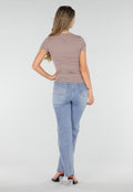 Taupe Basic T-Shirt met Korte Mouwen en Ronde Hals