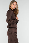 Donkerbruine Satijnlook Wrap Blazer met Striksluiting