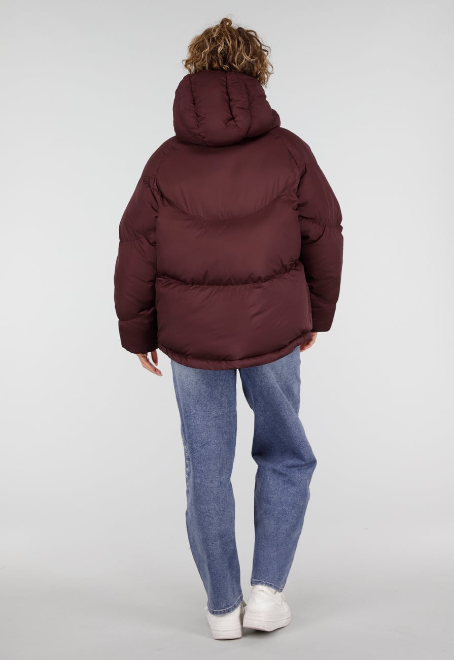 Bordeaux Korte Gewatteerde Puffer Winterjas met Capuchon