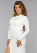 Witte One Shoulder Ruffle Galajurk