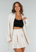 Cremekleurige Tweedelige Set met Blazer met Korsetveter en Plooirok met Ritssluiting