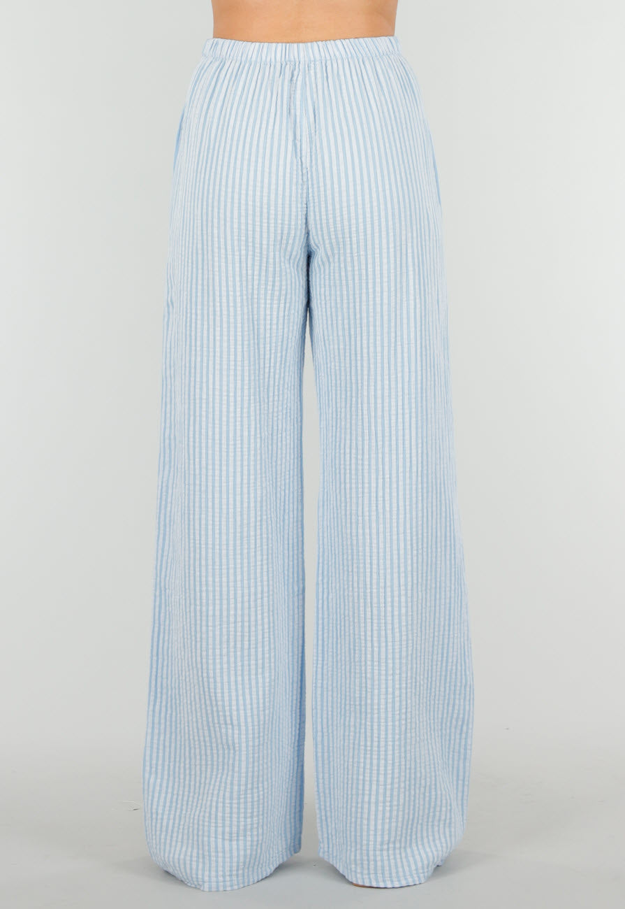 Lichtblauw Witte Broek van Katoen met Sierstrik en Stretch