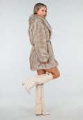 Beige Imitatiebont Jas met Ceintuur