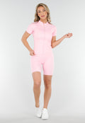 Lichtroze Sportset met Korte Mouwen Jasje en Shaping  Short met Hoge Tailleband