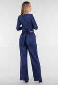Donkerblauwe Straight Leg Suède Pantalon met Rechte Pijpen