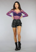 Paarse Longsleeve Bodysuit met Strass Steentjes