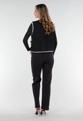 Zwart Teddy Gilet met Witte Randen en Knoopsluiting