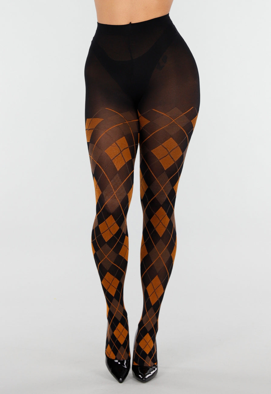 Oranje Bruine Panty met Argyle Print