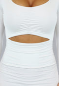 Geplooide Witte Bodycon Jurk met Cut Out