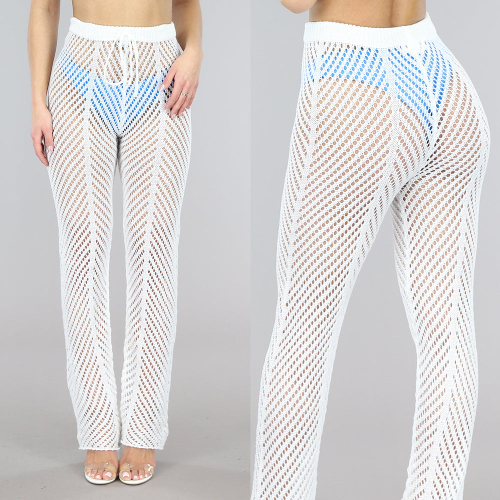 Witte Gehaakte Straight Leg Strandbroek