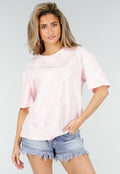 Lichtroze Kanten T-shirt met Korte Mouwen en Ronde Hals