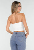 Witte Bandeau Crop Top met Pads
