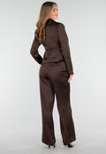 Donkerbruine Satijnlook Wrap Blazer met Striksluiting