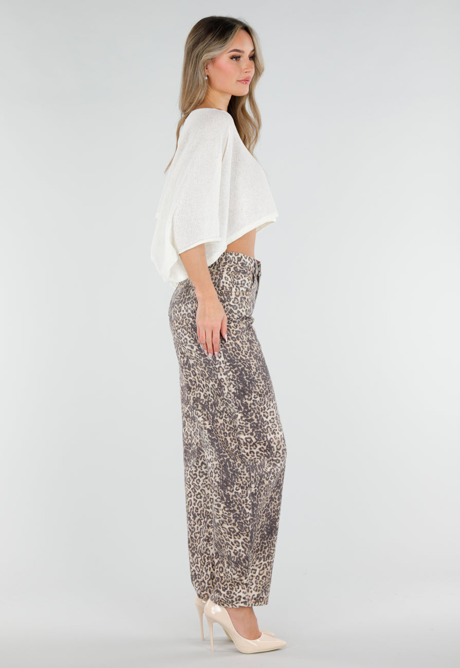 Panterprint Balloon Jeans met High Waist en Barrel Pijpen