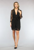 Zwarte Driedelige Kanten Slipdress Set