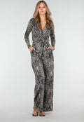 Zwart Beige Jumpsuit met Print en Ceintuur