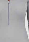 Grijze Rib Jumpsuit Met Lange Mouwen en Ritssluiting