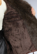 Bruine Lederlook Jas met Faux Fur Kraag