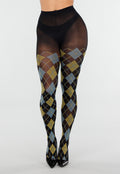 Blauw Gele Panty met Argyle Print