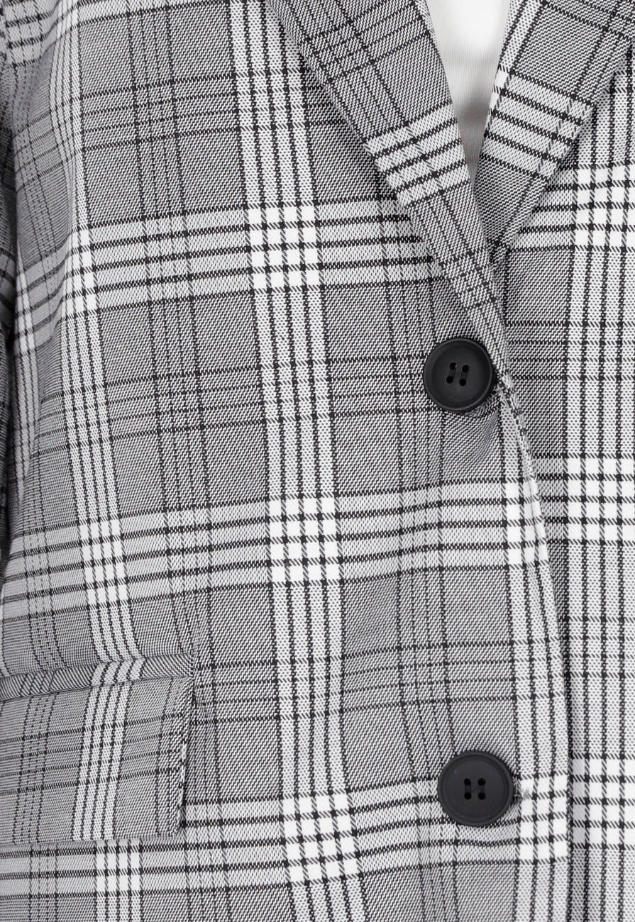 Grijze Geruite Blazer met Lange Mouwen en Knopen