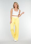 Witte Crop Top en Butter Yellow Wijde Broek Set met Elastische Taille