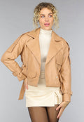 Camel Lederlook Jas met Gesp Details