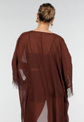 Bruine Kimono met Halflange Mouwen en Franjes