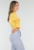 Gele Crop Top met Lange Mouwen