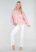 Roze Denim Jas met Klepzakken en Trekkoord