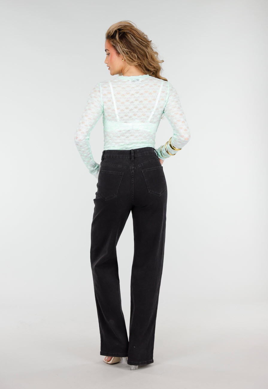 Mintgroene Mesh Body met Lange Mouwen met Stretch