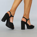 Zwarte Suèdelook Sandaletten met Peeptoe