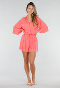 Koraal Matchende Set met Blouse, Shorts en Elastische Taille