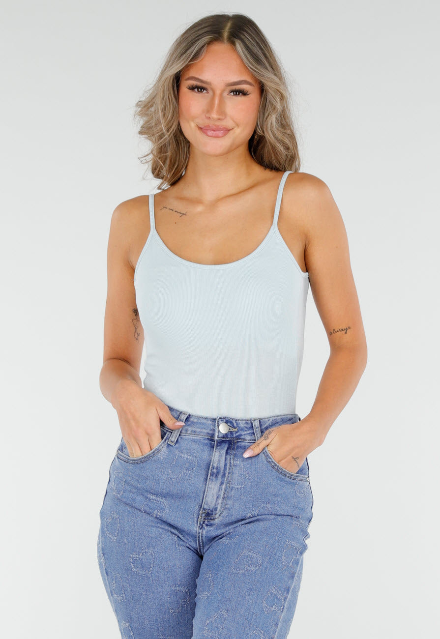 Lichtblauwe Bodysuit met Spaghetti Bandjes en Pads