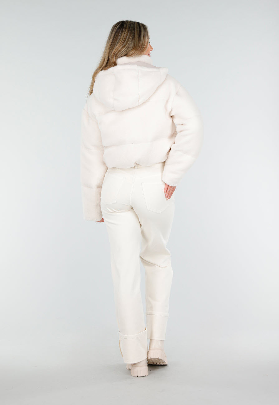 Witte Teddy Pufferjas met Capuchon en Hoge Kraag