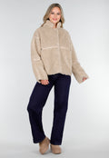 Beige Teddy Jas met Opstaande Kraag en Knoopsluiting