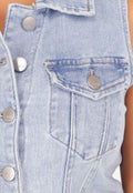 Lichtblauwe Denim Playsuit met Knopen en Korte broek