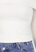 Ecru Off Shoulder Top met Lange Mouw