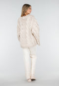 Beige Oversized Kabeltrui met Wijde Mouwen