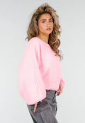 Roze Gebreide Trui met Ballonmouwen