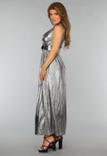 Zilveren Metallic One Shoulder Galajurk met Riem en Split
